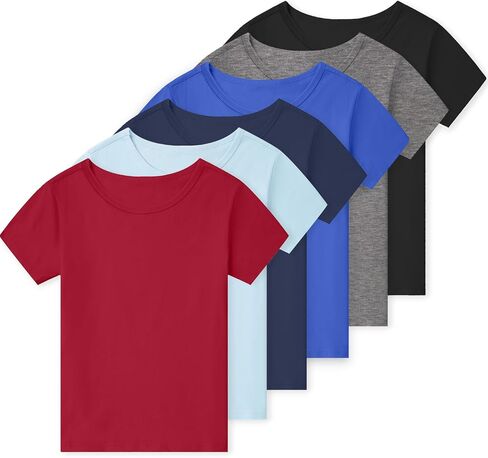 6 Pack Boys T-Shirts Toddlers Cotton Short Sleeve Summer Tops Youth Basic Shirts(2T-14Y) in Saudi Arabia