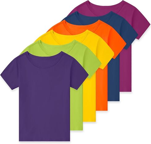 6 Pack Boys T-Shirts Toddlers Cotton Short Sleeve Summer Tops Youth Basic Shirts(2T-14Y) in Saudi Arabia