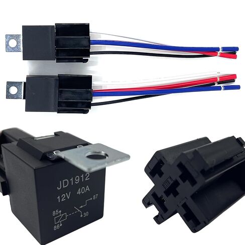2 Pack JD1912 12V 40A Automotive 4-pin SPST Relay with Harness Receptacle (Interlocking Harness Receptacle Holder), for Automotive Truck Van Motorcycle Boat in Kuwait