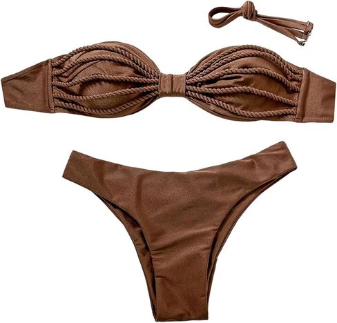 GORGLITTER Women's Bandeau Bikini Rope Twist Strapless Bathing Suits High Cut Two Piece Swimsuit in Saudi Arabia