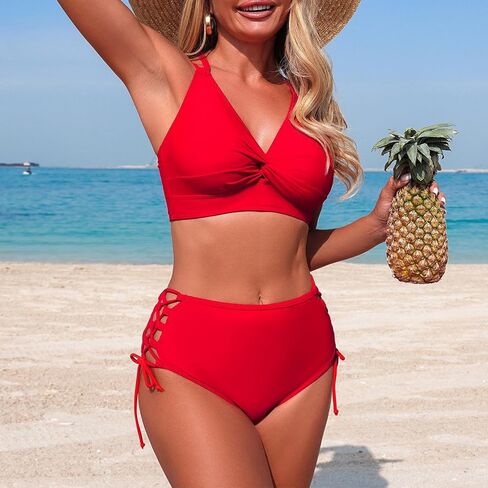 Bikini Sets for Women 2026 Summer Sexy Crossover Back Swim Top Side Tie Bottom 2 Piece Bathing Suits Beach Swimwear in Saudi Arabia
