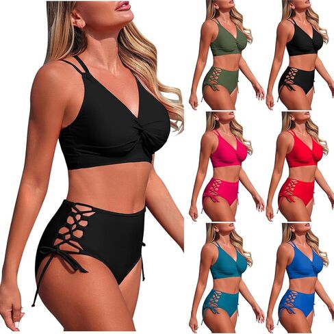 Bikini Sets for Women 2026 Summer Sexy Crossover Back Swim Top Side Tie Bottom 2 Piece Bathing Suits Beach Swimwear in Saudi Arabia