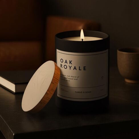 Thrive & Roar - Oak Royale Premium Scented Candle for Men – 7oz Long Lasting, Soy Wax Aromatherapy Candle for Home Scented, Masculine Aroma, Office Decor, Man Cave Decor, Men's Gift in Saudi Arabia