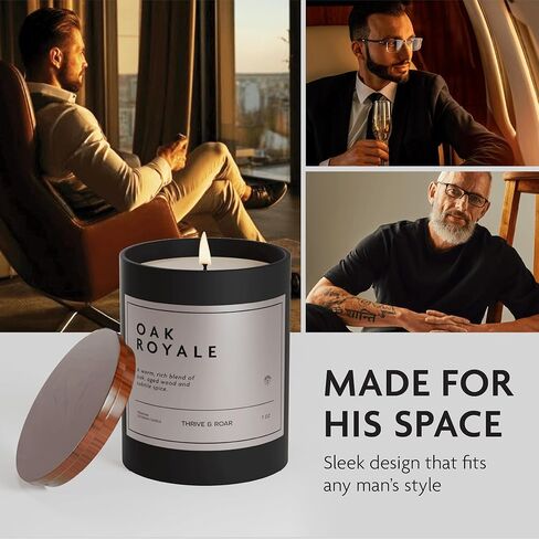 Thrive & Roar - Oak Royale Premium Scented Candle for Men – 7oz Long Lasting, Soy Wax Aromatherapy Candle for Home Scented, Masculine Aroma, Office Decor, Man Cave Decor, Men's Gift in Saudi Arabia