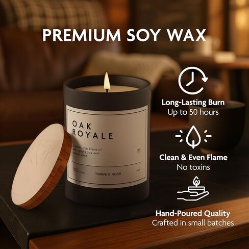 Thrive & Roar - Oak Royale Premium Scented Candle for Men – 7oz Long Lasting, Soy Wax Aromatherapy Candle for Home Scented, Masculine Aroma, Office Decor, Man Cave Decor, Men's Gift in Saudi Arabia