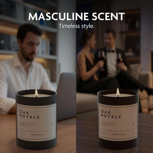 Thrive & Roar - Oak Royale Premium Scented Candle for Men – 7oz Long Lasting, Soy Wax Aromatherapy Candle for Home Scented, Masculine Aroma, Office Decor, Man Cave Decor, Men's Gift in Saudi Arabia