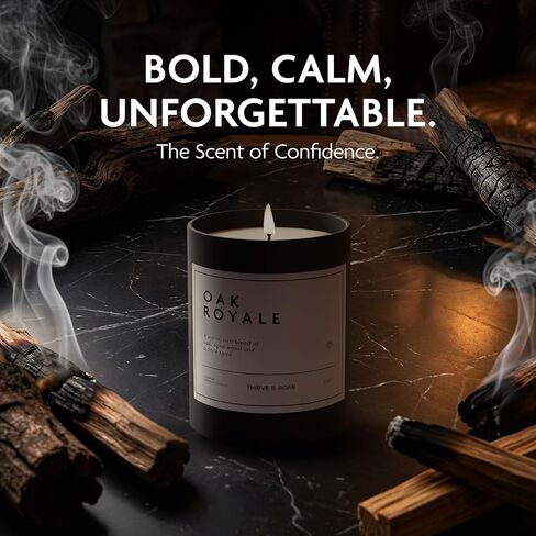Thrive & Roar - Oak Royale Premium Scented Candle for Men – 7oz Long Lasting, Soy Wax Aromatherapy Candle for Home Scented, Masculine Aroma, Office Decor, Man Cave Decor, Men's Gift in Saudi Arabia