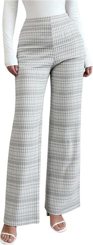 Women's Elegant Plaid Tweed Pants Vintage High Waisted Straight Leg Fall Business Casual Trousers in Saudi Arabia