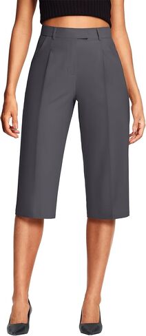 18'' Capri Pants for Women Relaxed Fit Dressy Capris Pant Pleated Business Casual Work Trousers with Pockets in Kuwait