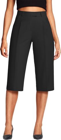 18'' Capri Pants for Women Relaxed Fit Dressy Capris Pant Pleated Business Casual Work Trousers with Pockets in Saudi Arabia