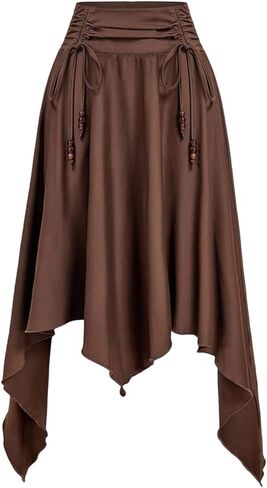 WDIRARA Women's Goth Drawstring Ruffle Midi Skirt Ruched Asymmetrical Hem Flowy Skirts in Saudi Arabia