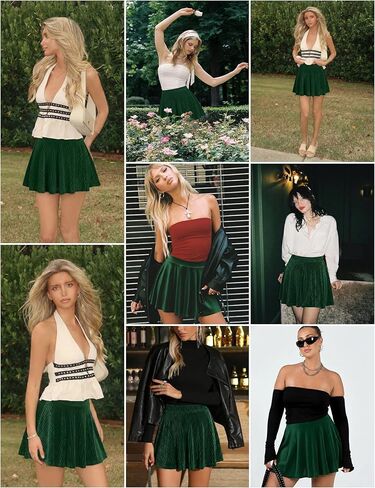 تنورة نسائية قصيرة عالية الخصر لعيد القديس باتريك، تنانير مخملية مع شورت تنورة صيفية كاجوال 2026 أخضر L in Kuwait