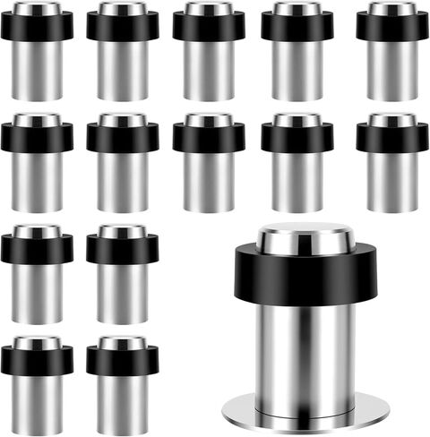15 PCS Floor Mounted Door Stops, 2.3'' x 1.3'' Cylindrical Door Stopper with Black Rubber, Stainless Steel Floor Door Stoppers for Commercial Doors, Easy to Install, Silver in Saudi Arabia