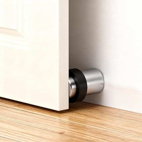 15 PCS Floor Mounted Door Stops, 2.3'' x 1.3'' Cylindrical Door Stopper with Black Rubber, Stainless Steel Floor Door Stoppers for Commercial Doors, Easy to Install, Silver in Saudi Arabia