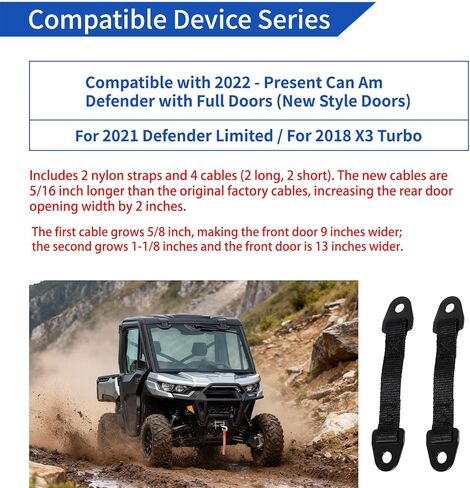 أحزمة حدود الباب شديدة التحمل لـ Can-Am Defender & Defender Max Limited (2020 إلى الوقت الحاضر) - فتحة باب واسعة طويلة جدًا، نايلون متين وفولاذ مقاوم للصدأ، عبوتان باللون الأسود in Kuwait