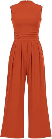 Women's Sleeveless Jumpsuit Mock Neck Wide Leg Pants Perfect for Summer Casual Wear Features Convenient Pockets in Saudi Arabia