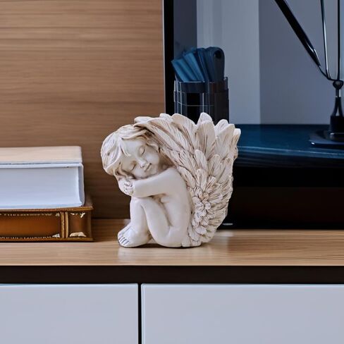 حامل أقلام على شكل ملاك - منظم مكتب لطيف وكوب أقلام رصاص مزخرف، ملحقات مكتب مكتبية فريدة كهدية للنساء (الراتنج الأبيض) in Kuwait