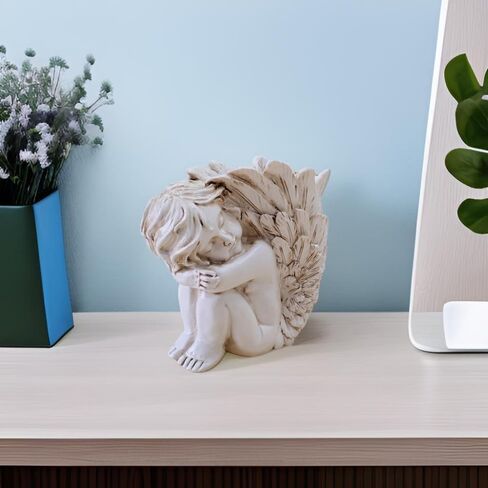 حامل أقلام على شكل ملاك - منظم مكتب لطيف وكوب أقلام رصاص مزخرف، ملحقات مكتب مكتبية فريدة كهدية للنساء (الراتنج الأبيض) in Kuwait