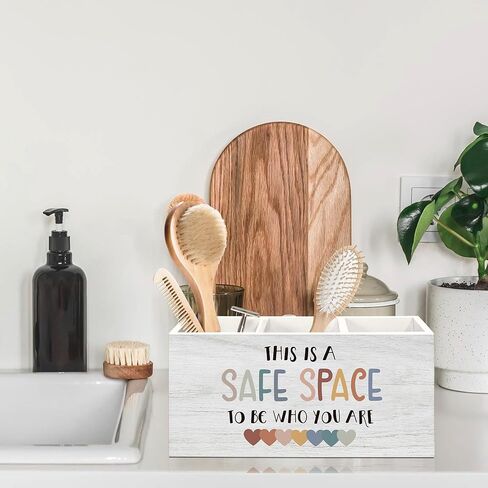Therapist Office Decor Pen Holder for Desk, Counselor Gifts Pencil Organizer, Safe Space Sign Wooden Pen Holder Desk Accessories Decor for Home Counseling Mental Health Office in Saudi Arabia