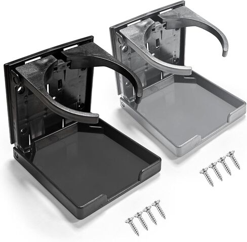 2PCS Adjustable Folding Cup Holder for Boat Car RV,Universal Drink Holder with Screws Fits Most Mugs and Bottles for Marine Caravan Truck Van Office Black in Kuwait
