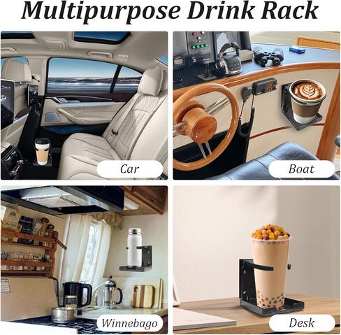 2PCS Adjustable Folding Cup Holder for Boat Car RV,Universal Drink Holder with Screws Fits Most Mugs and Bottles for Marine Caravan Truck Van Office Black in Kuwait