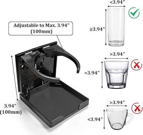 2PCS Adjustable Folding Cup Holder for Boat Car RV,Universal Drink Holder with Screws Fits Most Mugs and Bottles for Marine Caravan Truck Van Office Black in Kuwait