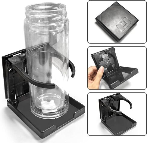 2PCS Adjustable Folding Cup Holder for Boat Car RV,Universal Drink Holder with Screws Fits Most Mugs and Bottles for Marine Caravan Truck Van Office Black in Kuwait