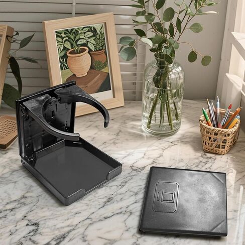 2PCS Adjustable Folding Cup Holder for Boat Car RV,Universal Drink Holder with Screws Fits Most Mugs and Bottles for Marine Caravan Truck Van Office Black in Kuwait