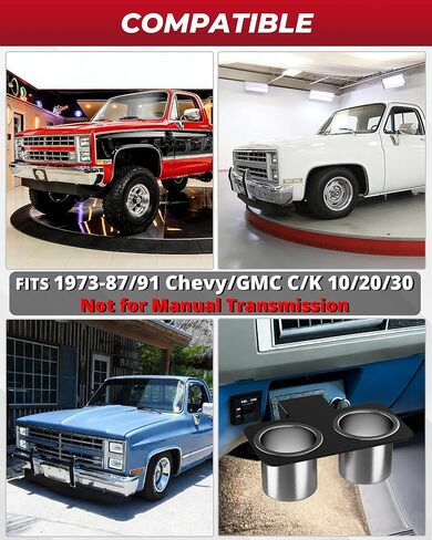 حامل أكواب السيارة، حاملات مشروبات الشاحنات المصنوعة من الفولاذ المقاوم للصدأ لـ 73-87/91 Chevy/GMC C/K 10/20/30، تتضمن 2 كوستر و4 حلقات مطاطية ممتصة للصدمات، وليس ناقل الحركة اليدوي in Kuwait