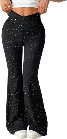 Women's Glitter Rhinestone Flare Pants Y2k V Crossover Low Rise Going Out Bell Bottoms in Saudi Arabia