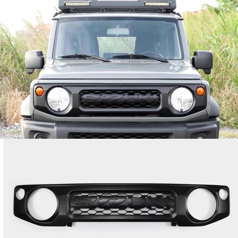 ABS Car Front Bumper Upper Grille for Suzuki Jimny 2-Door 4-Door 3Door 5Door 2019-2025 Honeycomb Front Bumper Grille Grill (Big Logo Style) (Matte Black) in Kuwait