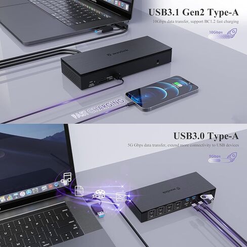 WAVLINK DisplayLink USB 3.0 Universal Laptop Docking Station Dual Monitor with HDMI and HDMI/DVI/VGA, Gigabit Ethernet, Audio, 6 USB Ports for Windows Mac ChromeOS Ubuntu in Saudi Arabia