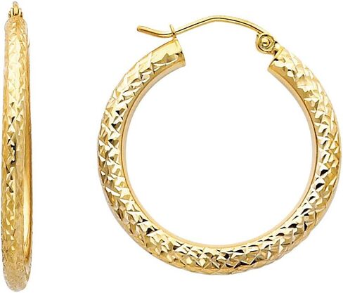 14k Yellow Gold 3mm Thickness Hoop Earrings (25 x 25 mm) in Kuwait
