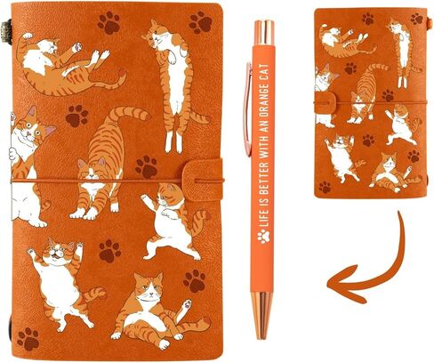 هدايا InnoBeta Orange Cat للرجال والنساء، دفتر ملاحظات للقطط البرتقالية مع قلم، دفتر رسم قابل لإعادة الملء، مذكرات سفر، مخطط مبطن، 7 × 5 بوصات، بني in Kuwait