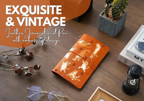 هدايا InnoBeta Orange Cat للرجال والنساء، دفتر ملاحظات للقطط البرتقالية مع قلم، دفتر رسم قابل لإعادة الملء، مذكرات سفر، مخطط مبطن، 7 × 5 بوصات، بني in Kuwait