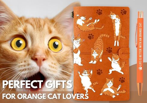 هدايا InnoBeta Orange Cat للرجال والنساء، دفتر ملاحظات للقطط البرتقالية مع قلم، دفتر رسم قابل لإعادة الملء، مذكرات سفر، مخطط مبطن، 7 × 5 بوصات، بني in Kuwait