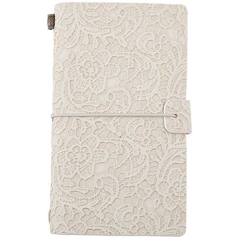 CALFOVERA A6 3D PU Leather Lace Textured Journal Notebook for Women Flower Embossed Carving Refillable Writing Notebooks with 3 Style Paper Inside 96 Page Pamphlet Daily Planner Bound Sketchbook in Saudi Arabia