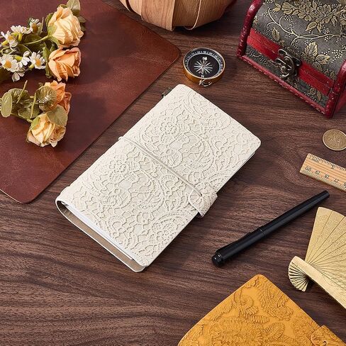 CALFOVERA A6 3D PU Leather Lace Textured Journal Notebook for Women Flower Embossed Carving Refillable Writing Notebooks with 3 Style Paper Inside 96 Page Pamphlet Daily Planner Bound Sketchbook in Saudi Arabia