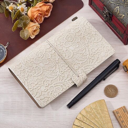 CALFOVERA A6 3D PU Leather Lace Textured Journal Notebook for Women Flower Embossed Carving Refillable Writing Notebooks with 3 Style Paper Inside 96 Page Pamphlet Daily Planner Bound Sketchbook in Saudi Arabia