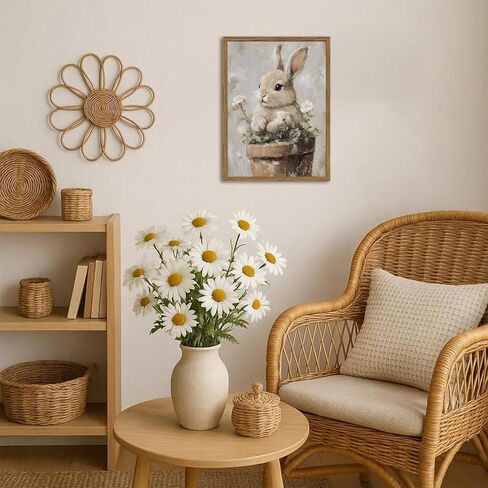 Framed Vintage Easter Bunny Wall Art, Cute Cottagecore Rabbit Floral Pictures Wall Decor, Spring Farmhouse Animal Paintings Prints Rustic Home Decor for Living Room Bedroom Nursery 12x16 inch in Saudi Arabia