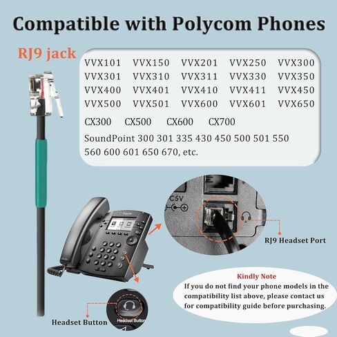 Callez RJ9 Polycom Telephone Headset with Noise Cancelling Mic & Volume Controls, Mono Phone Headset for Office Compatible with Polycom VVX250 VVX400 VVX410 VVX411 VVX311 VVX500 VVX601 Landline Phones in Saudi Arabia