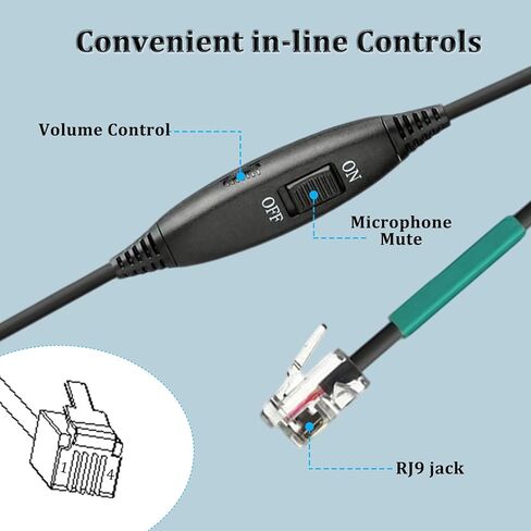 Callez RJ9 Polycom Telephone Headset with Noise Cancelling Mic & Volume Controls, Mono Phone Headset for Office Compatible with Polycom VVX250 VVX400 VVX410 VVX411 VVX311 VVX500 VVX601 Landline Phones in Saudi Arabia