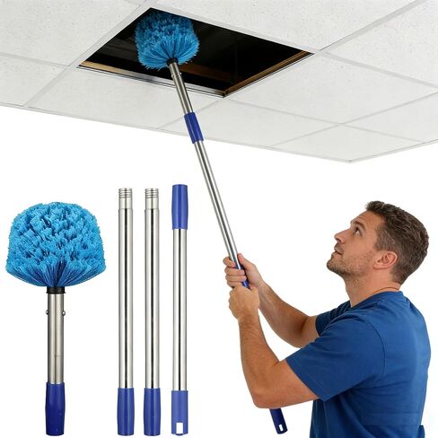 منفضة نسيج العنكبوت مع عمود تمديد، عمود من الفولاذ المقاوم للصدأ بطول 6 أقدام مع رأس فرشاة شبكة العنكبوت، منفضة مروحة سقف للتنظيف الداخلي في الهواء الطلق in Kuwait