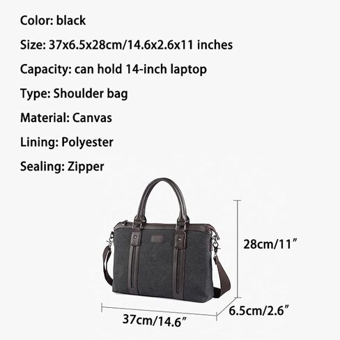 Men Canvas Business Briefcase Office Travel Messenger Large Tote Women's Computer Work Bag(14inch) in Saudi Arabia