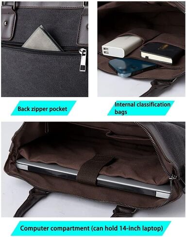 Men Canvas Business Briefcase Office Travel Messenger Large Tote Women's Computer Work Bag(14inch) in Saudi Arabia