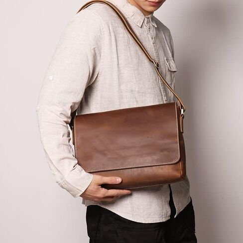 Men’s Leather Messenger Bag - Waterproof Vintage Briefcase, Large Satchel, Laptop Computer for Business(Coffee) in Saudi Arabia