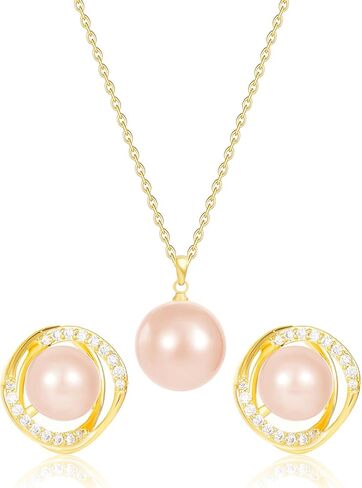 مجموعة نسائية مطلية بالذهب أقراط وقلادة من الزركون اللؤلؤ المقلد، هدية مجوهرات بإبرة فضية عيار 925، طراز رائع وبسيط، مناسبة كهدية عيد ميلاد الابنة، للارتداء اليومي in Kuwait