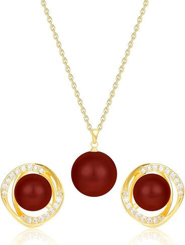 Gold-plated ladies' set imitation pearl zircon earrings and necklace, 925 silver needle necklace jewelry gift, exquisite and simple style, suitable for daughter's Mother's Day birthday party gift, daily wear in Saudi Arabia