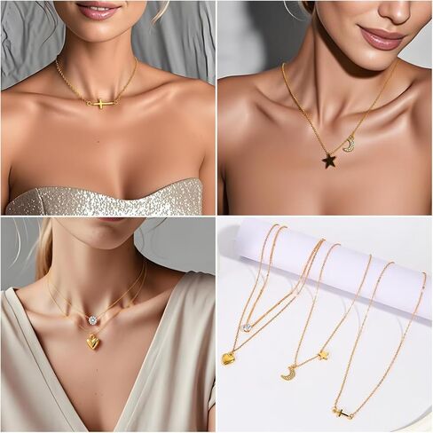 KOSMOS-LI Golden Jewelry Set Stocking Stuffers with 4pcs Necklaces, 36pcs Earrings, 22pcs Rings Collection Fashion Accessories for Women Multiple Styles and Sizes in Kuwait