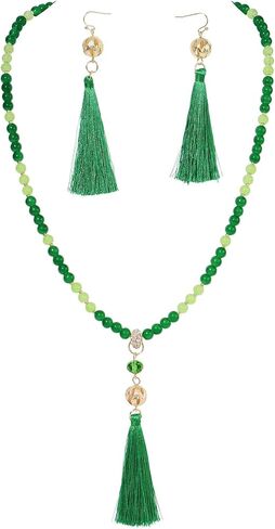Long Beaded Statement Necklace - Boho Tassel Jewelry Set,Long Beads Necklace for Women in Saudi Arabia